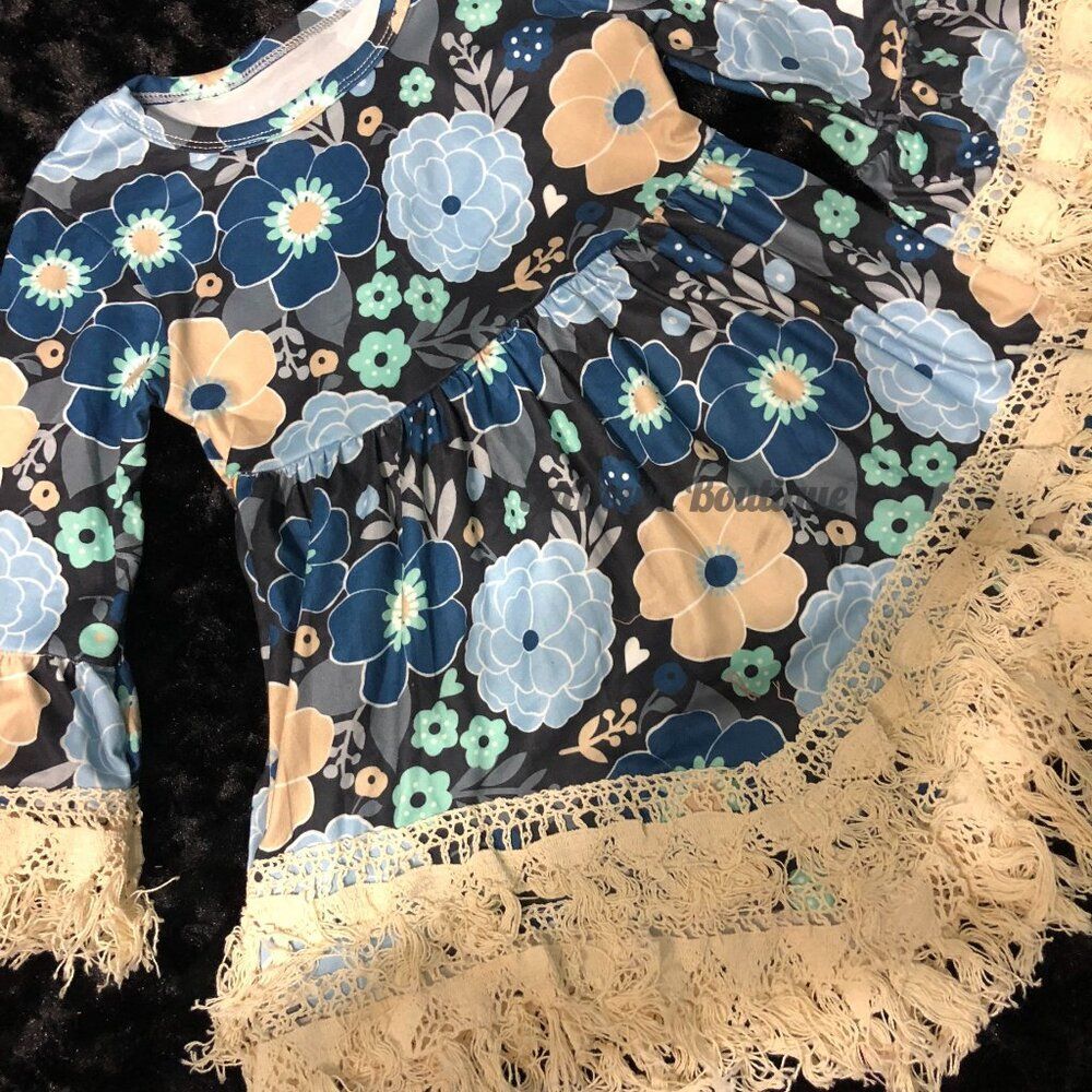 Blue flowers Fringe Boho Dress  15535T  5T    NWT Boutique